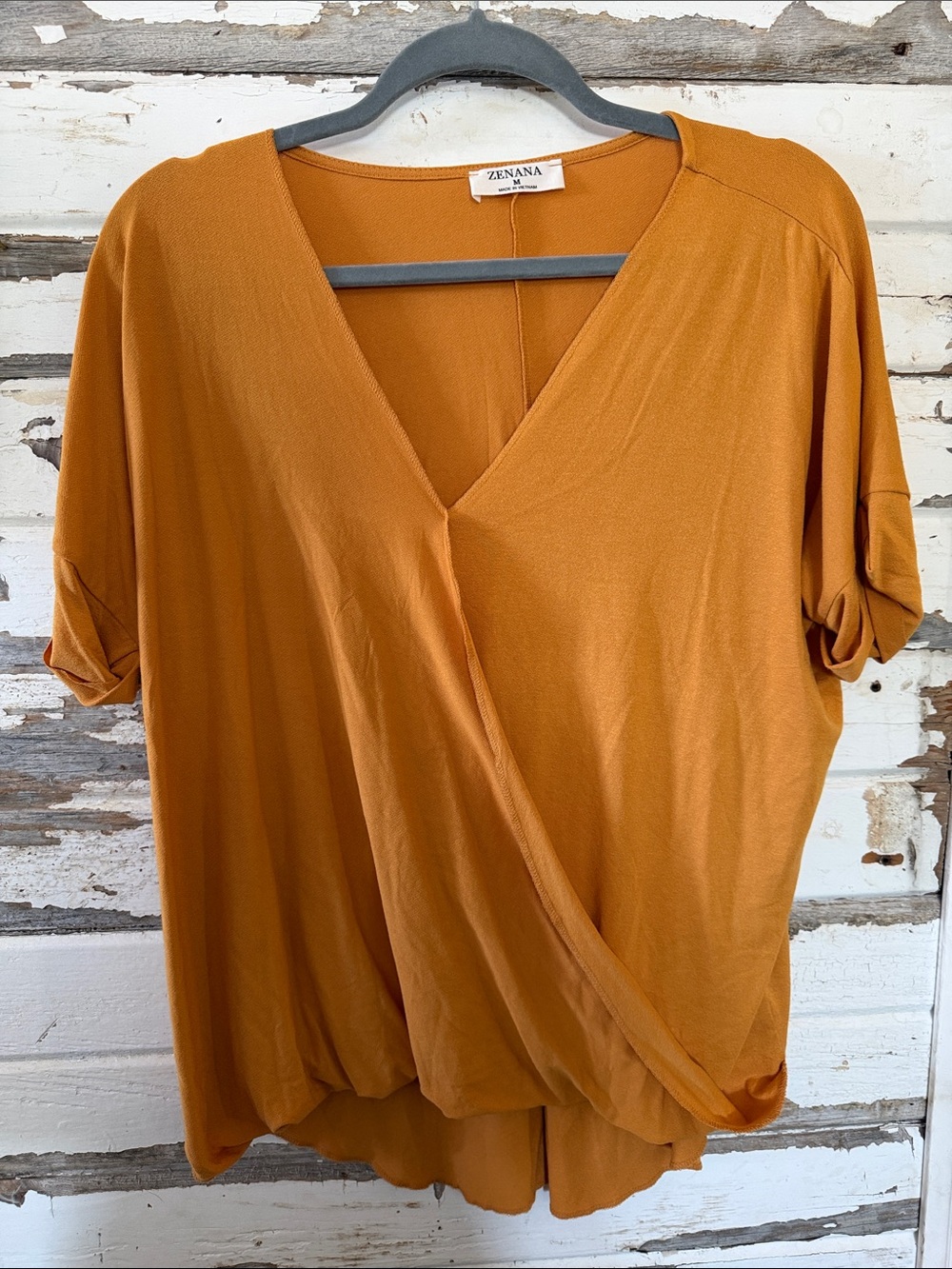 Zenana Outfitters Mustard Wrap V-Neck Short Sleeve Tunic